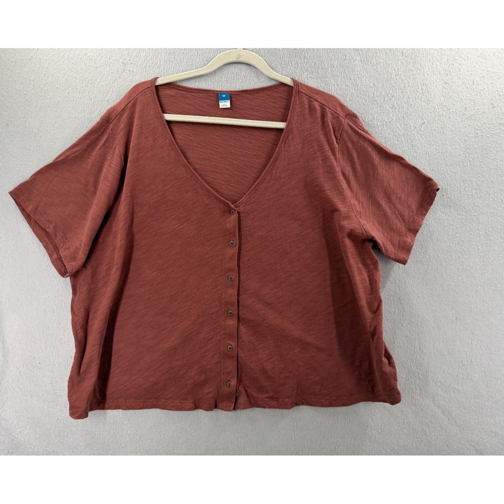 Old Navy Top Womens 2X Root Beer Slub Knit Button Front Minimalist Lagenlook